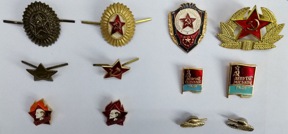 Russian CCCP Red Army Hat / Cap / Lapel Pin Badges set of 12