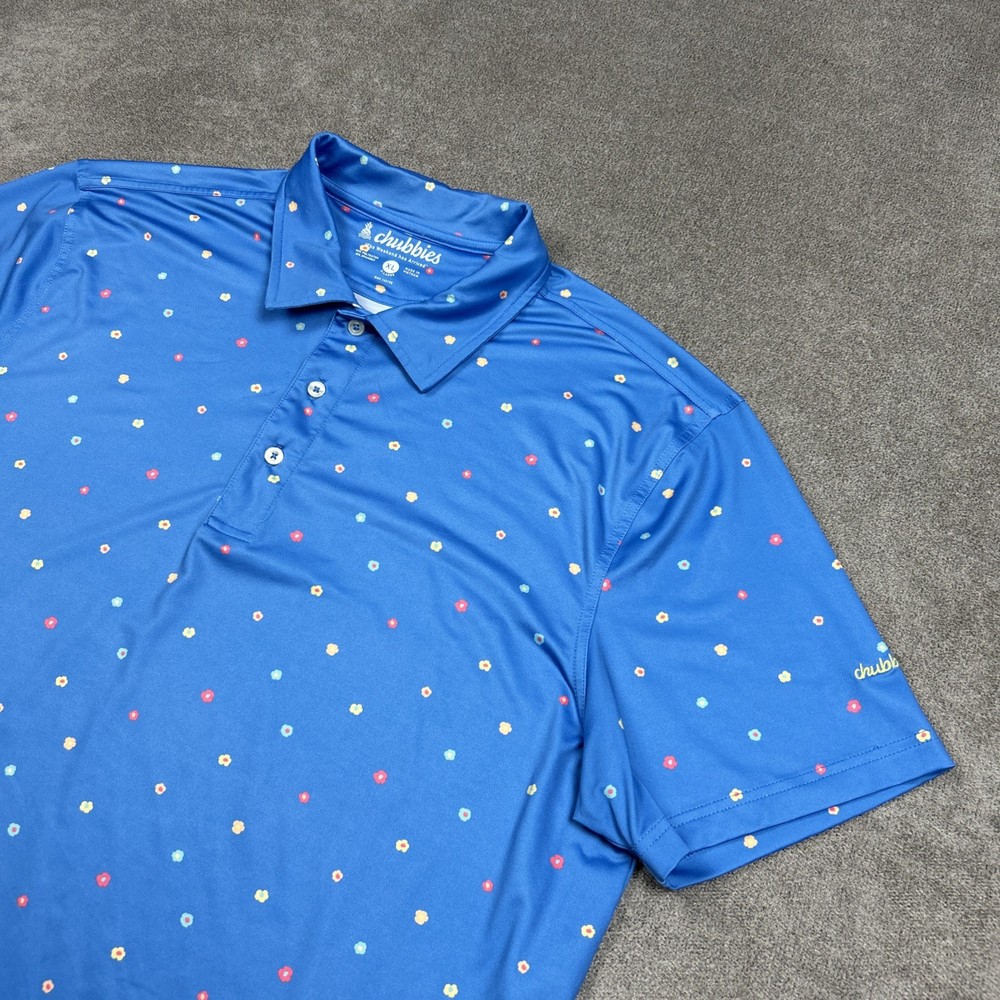 Chubbies The Weekend Has Arrived Golf Polo Shirt Mens XL Floral Blue Stretch