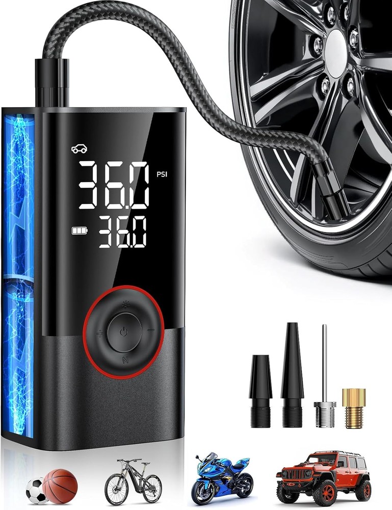 OMQ 150PSI Portable Tire Inflator Smart Air Compressor for Black Vehicles