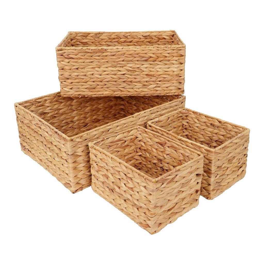 Wicker Basket Organizer Rectangle Water Hyacinth Storage Baskets Set Of 4 Organi
