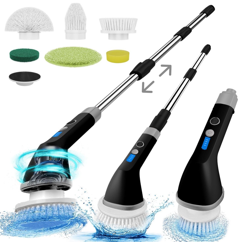 Electric Spin Scrubber, Cordless Shower Cleaning Brush with 6 Replacement Bru...