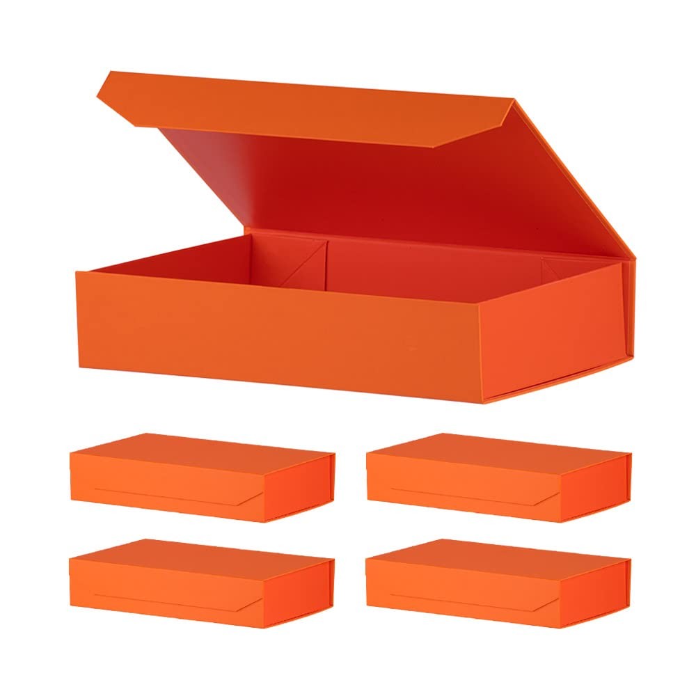Orange Gift Boxes with Lids 12x8x2.5 Inches - Perfect for Shirts & Wrapping