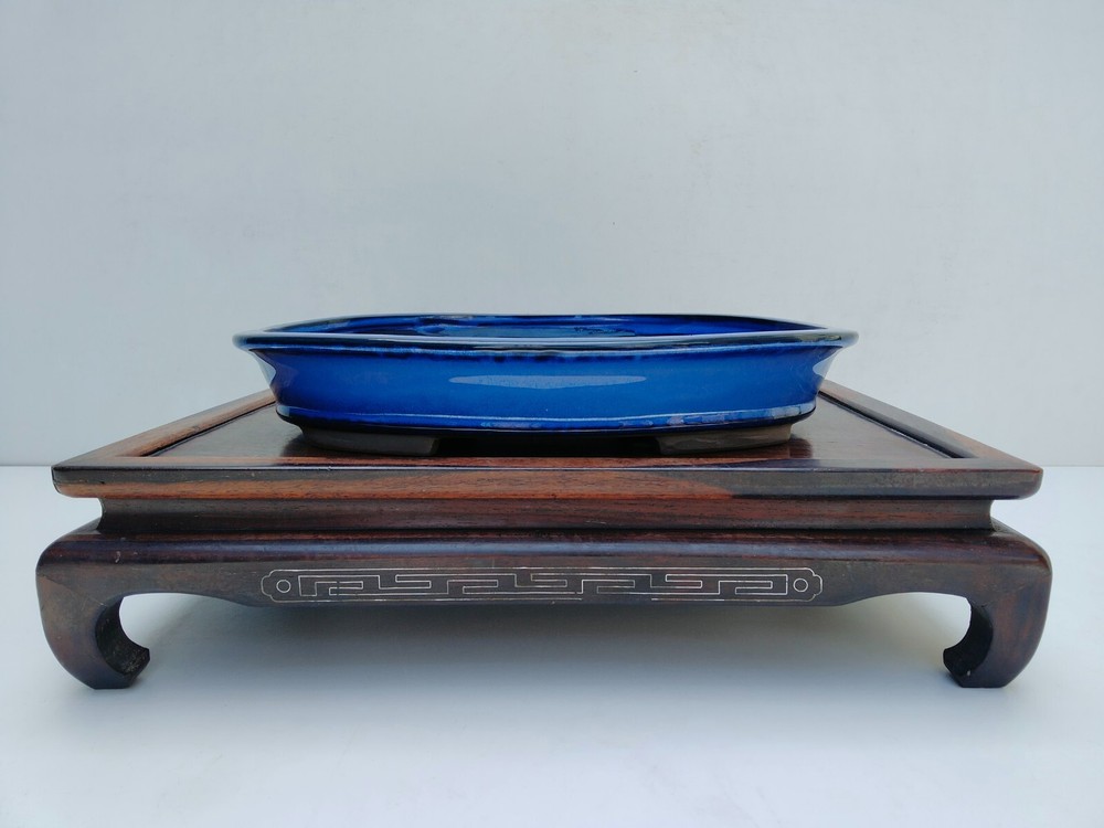 Bonsai Pot Japan TOEN Blue Glazed Oval Width 31 cm / 12.2 in.
