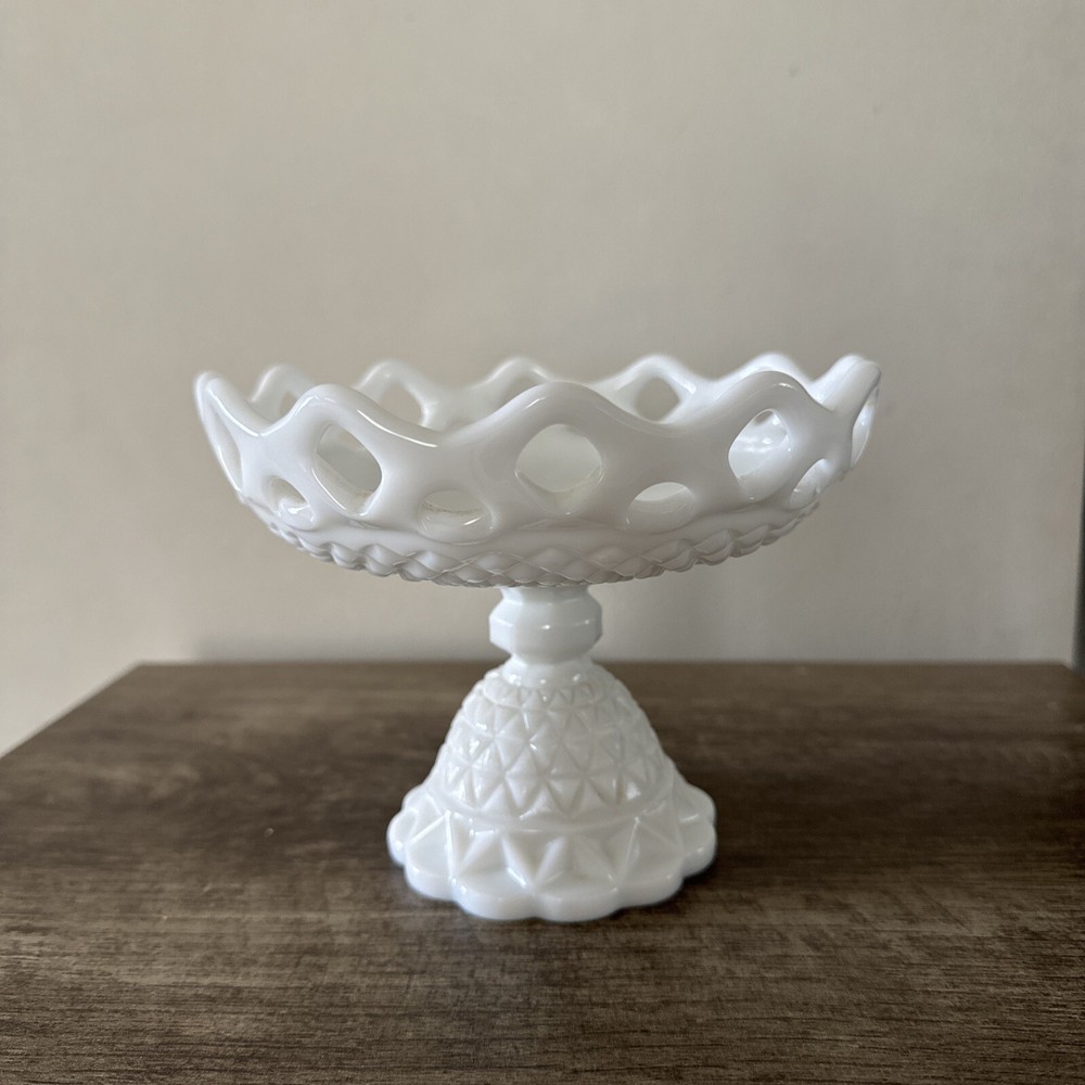 Imperial Diamond-Point Glass Pedestal Compote with Laced Edge