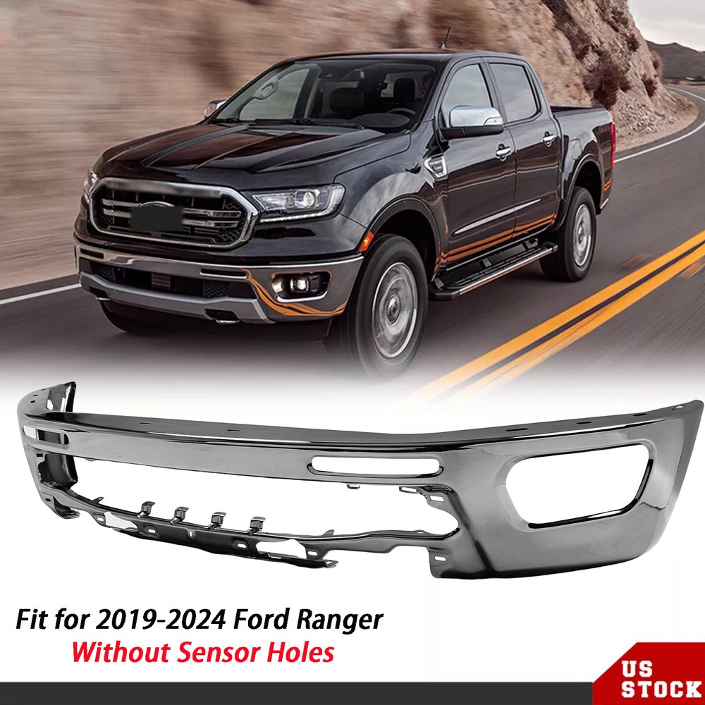 Bumper Chrome Face Bars Front For 2019-2022 Ford Ranger W/o Park Assist Sensors