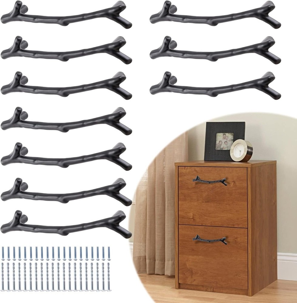 Bivethoi 10 Pack Twig Branch Drawer Handles Black Tree Branch Cabinet Pulls 3-3