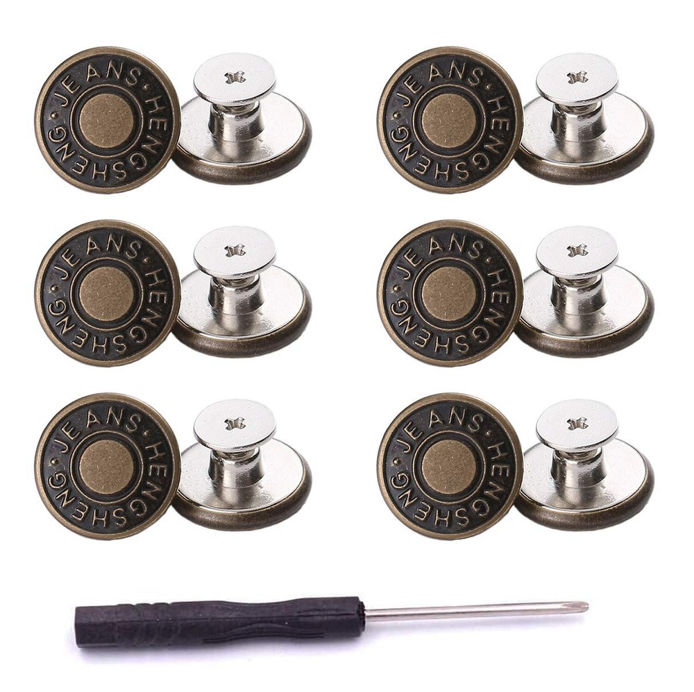 12 Pcs Button for Sewing Metal Jeans17 mm No-Sew Nailess Removable Metal Jean