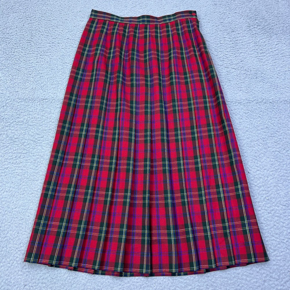 VTG 90s Talbots USA Made Size 12 100% Wool Plaid Pleated Christmas Skirt