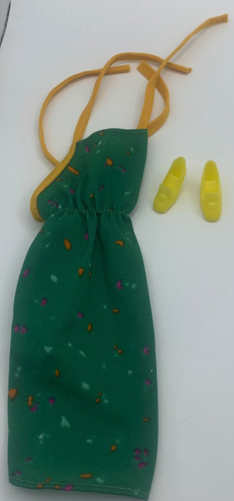 Vintage Barbie Best Buy Fashions Outfit Tie-on Green Halter Dress Shoes #3638