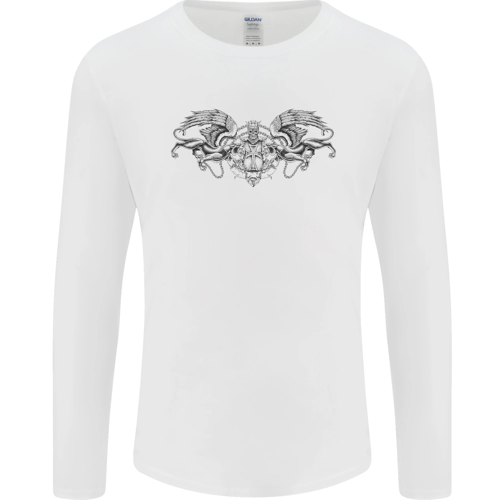 St George's Day Roman Skull Wings Panther Graphic Long Sleeve Tee for Men