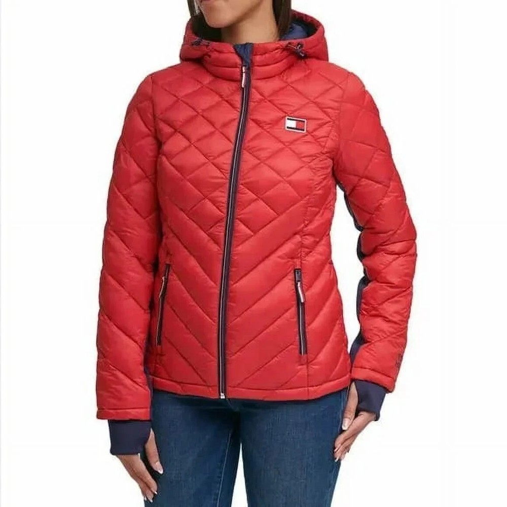 Tommy Hilfiger Womens Lightweight Packable Hooded Puffer Jacket