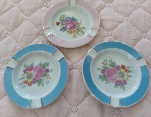 Vintage Ceramic Floral Painted & Transfer Ware Ash Trays Japan Lot 3 Shabby