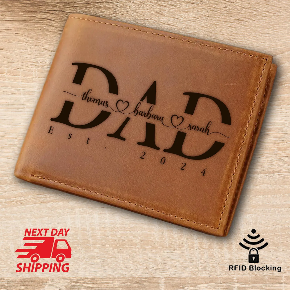 Custom Wallet For Dad With Kids Names, Christmas Day Gift, Customized Wallet