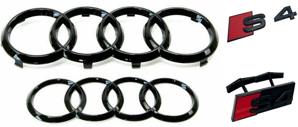 For Audi S4 Car Hood Rear Rings Front Grille Emblem Boot Decal Gloss Black