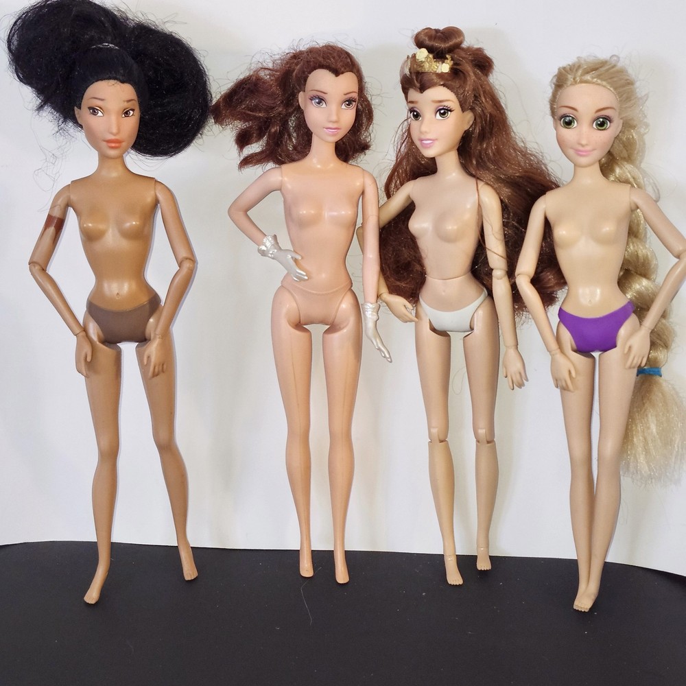 Lot Of 5 Disney Princess Dolls - Pocahontas Belle Rapunzel- Articulated - Nude