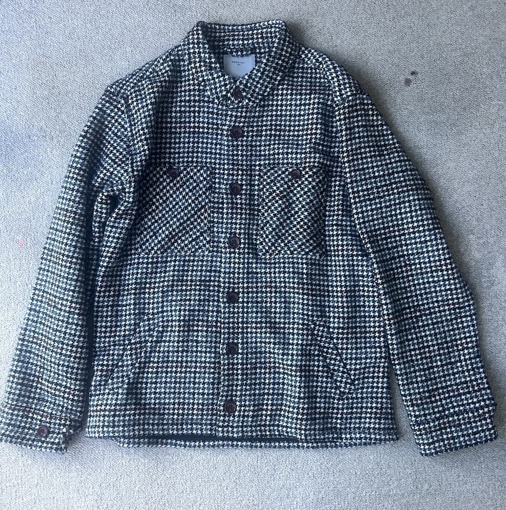 NWOT Percival Men’s Wool Jacket – Black/White/Burgundy Houndstooth – Size Large