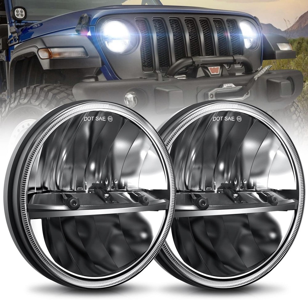 UNI-SHINE 7 inch LED Headlight 2PCS Round Headlamp High Low Beam Black