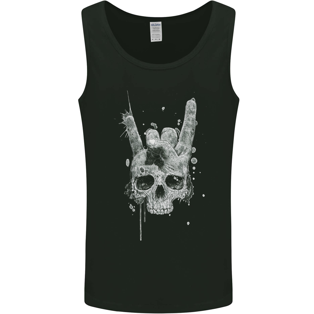Rock n Roll Music Salute Skull Biker Gothic Mens Vest Tank Top