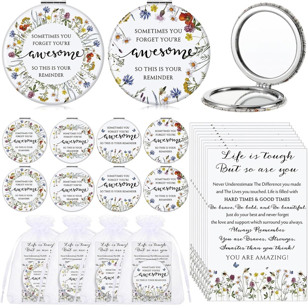 Geetery 12 Sets Mini Compact Mirror Gifts for Women Bulk Small Double Sided Fold