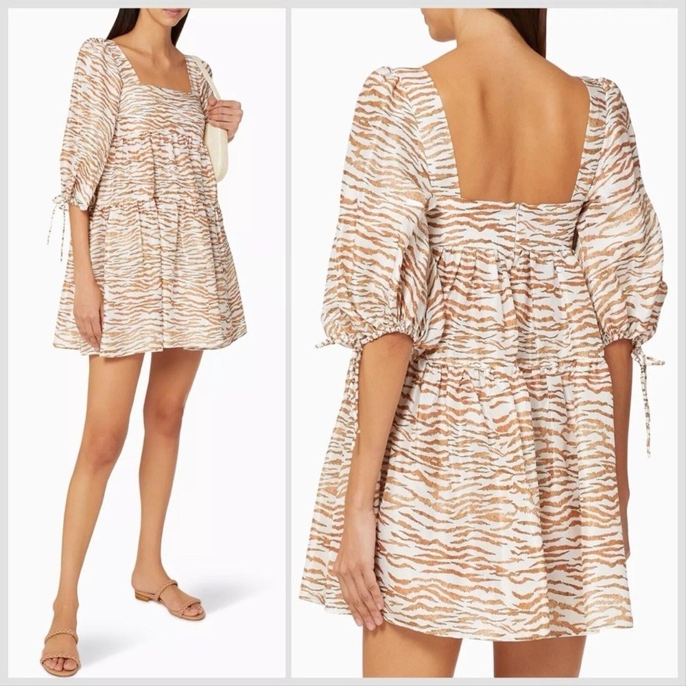 NWT Paper London Martha Dress in Beige Mulberry Size 12 Spirit Animal Print