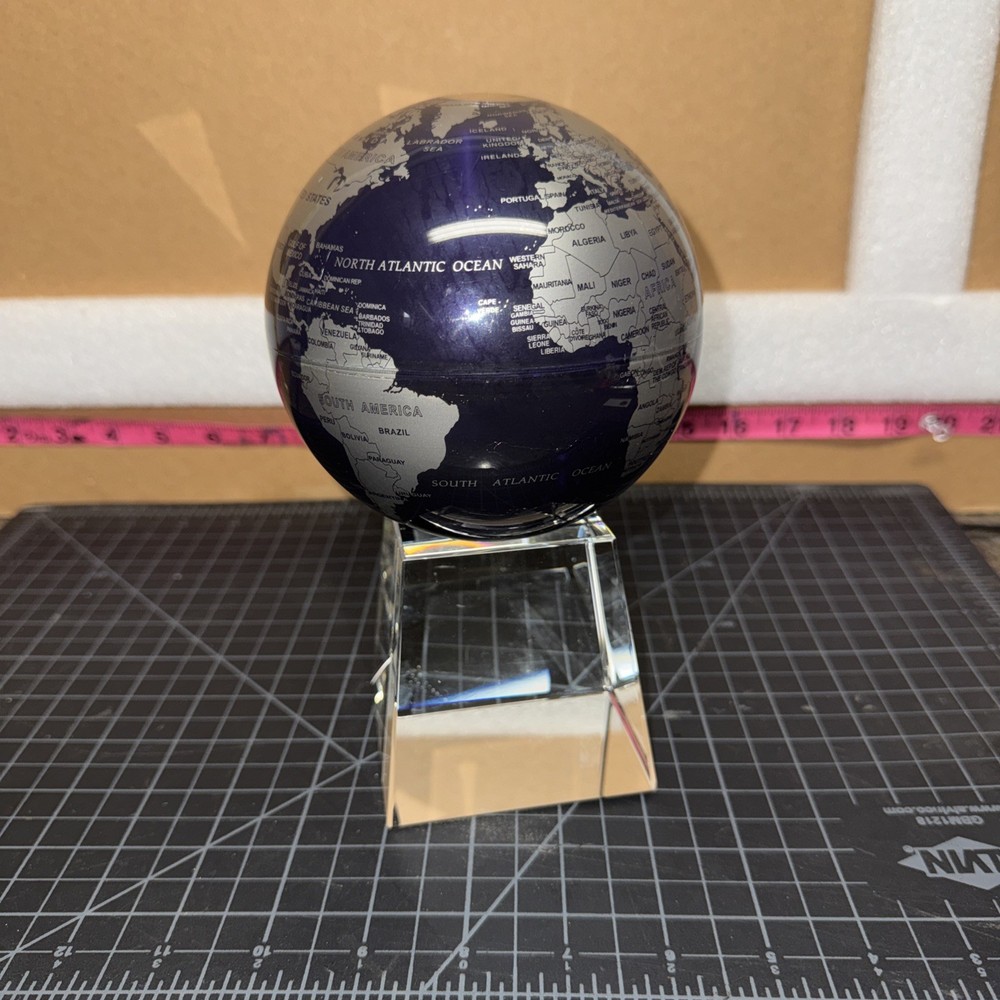MOVA Beautiful Blue & Silver 4.5” Rotating Globe With Stand Preowned
