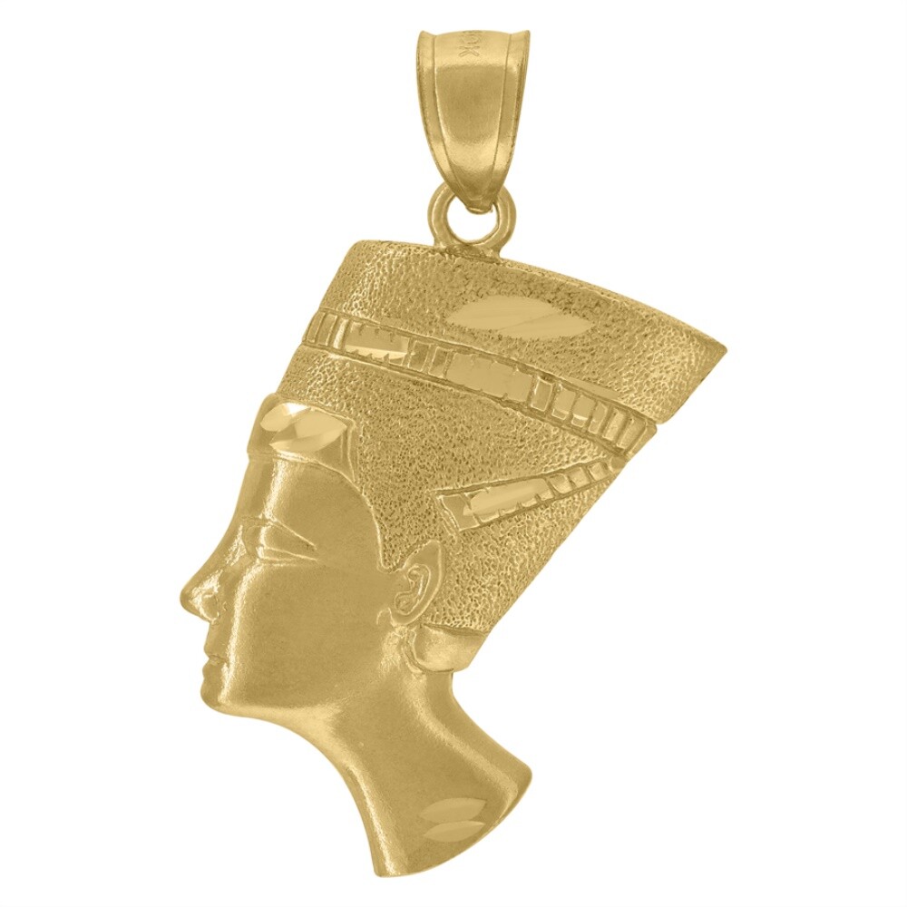 10k Yellow Gold Textured Nefertiti Egyptian Charm Pendant 3.3gm
