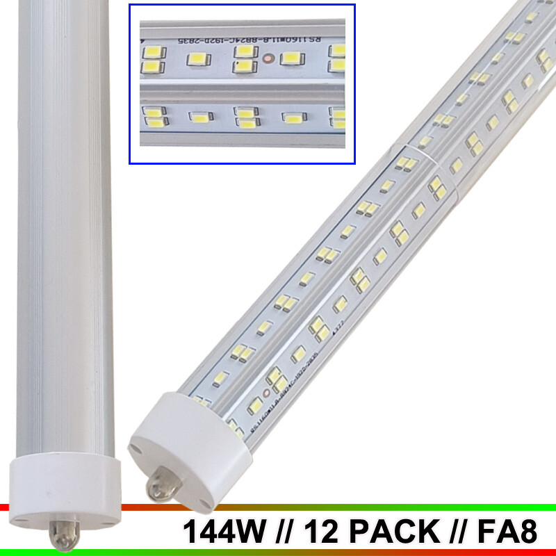 8FT FA8 Single Pin 144W LED Tube Light Bulbs 6500K 12-Pack  