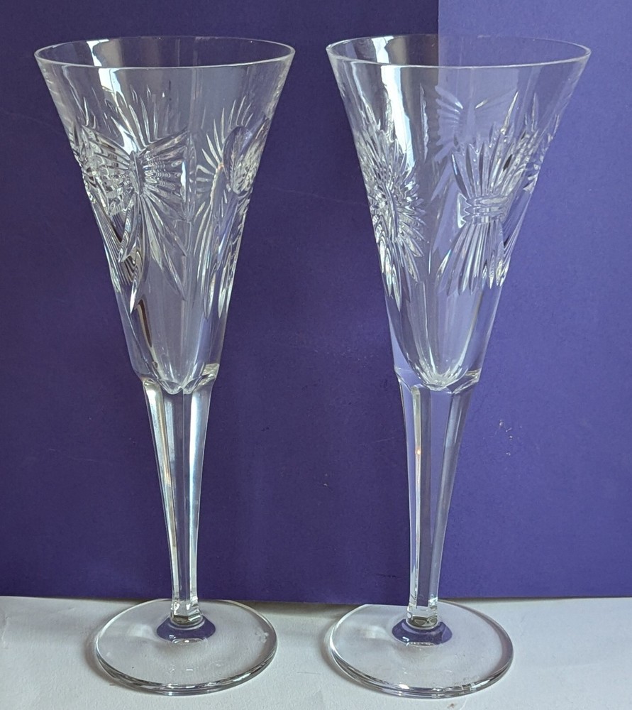 Waterford Crystal Millennium Series Champagne Flutes Set of 2 Elegant Toasting Glasses