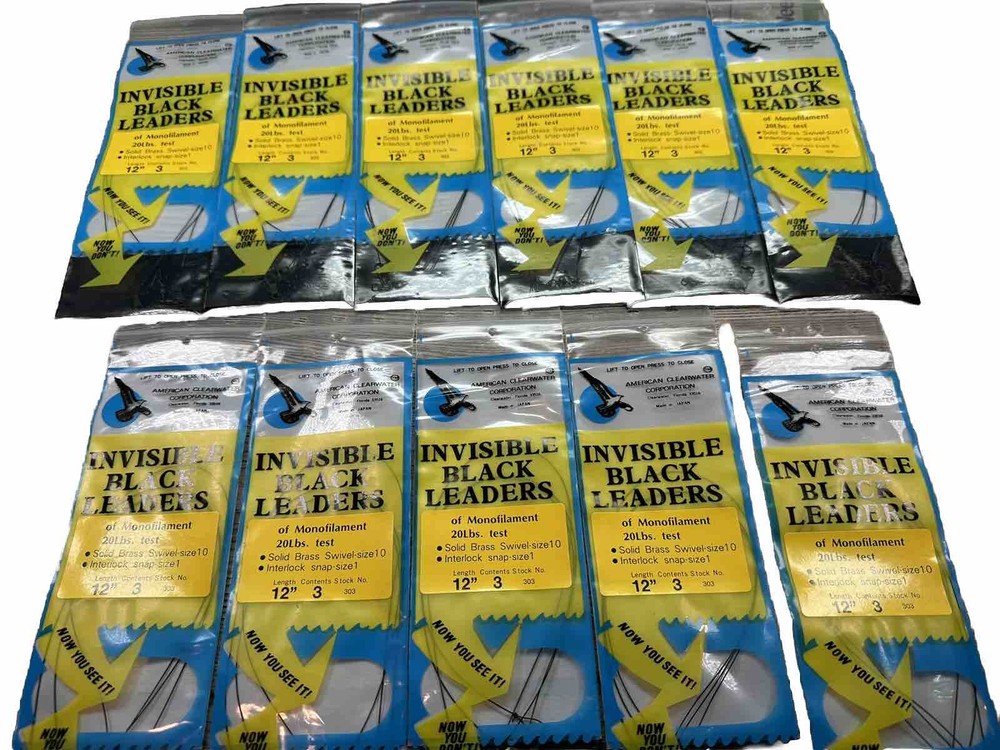 Fishing Invisible Black 12” LEADERS Brass Swivels Interlock (3 Per) Lot Of 11pks