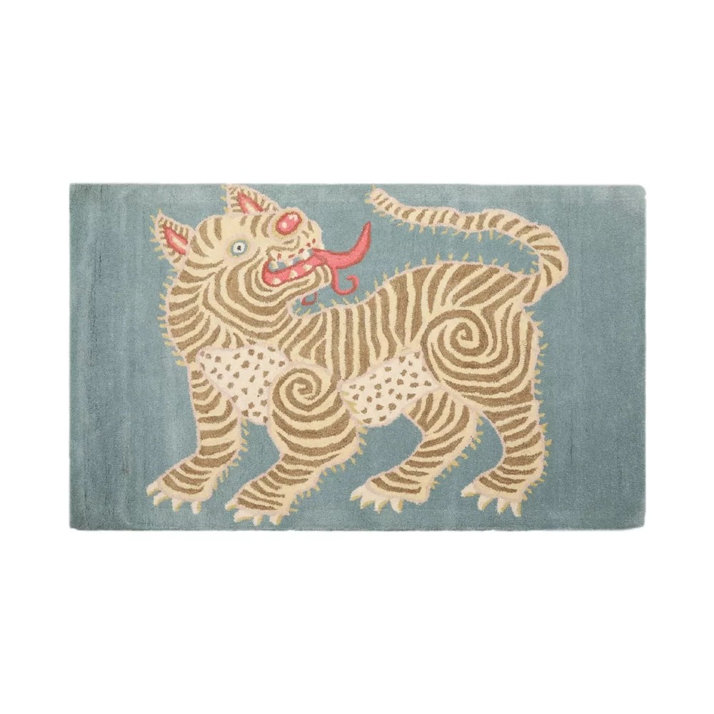 Chinese Lion Handmade 100% Wool Novelty/Animal Oriental Area Rug Aqua 3' x 5'
