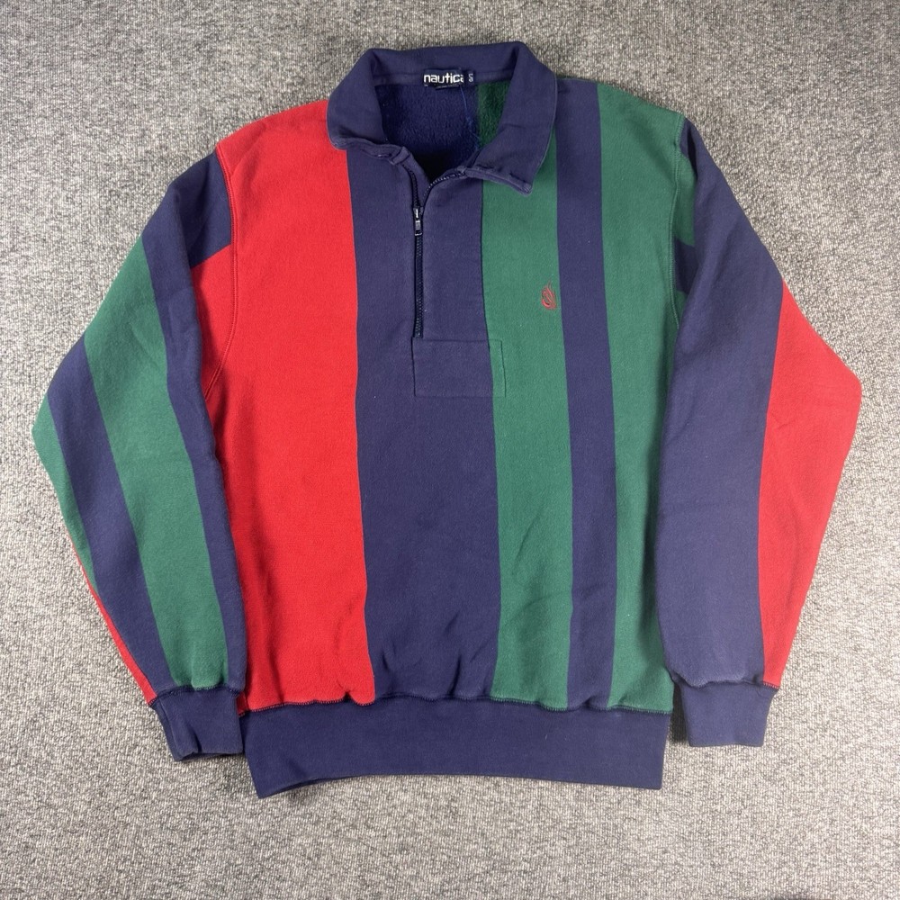 Vintage 90s Nautica Jacket Mens Large Colorful Striped 1/4 Zip Rugby Style