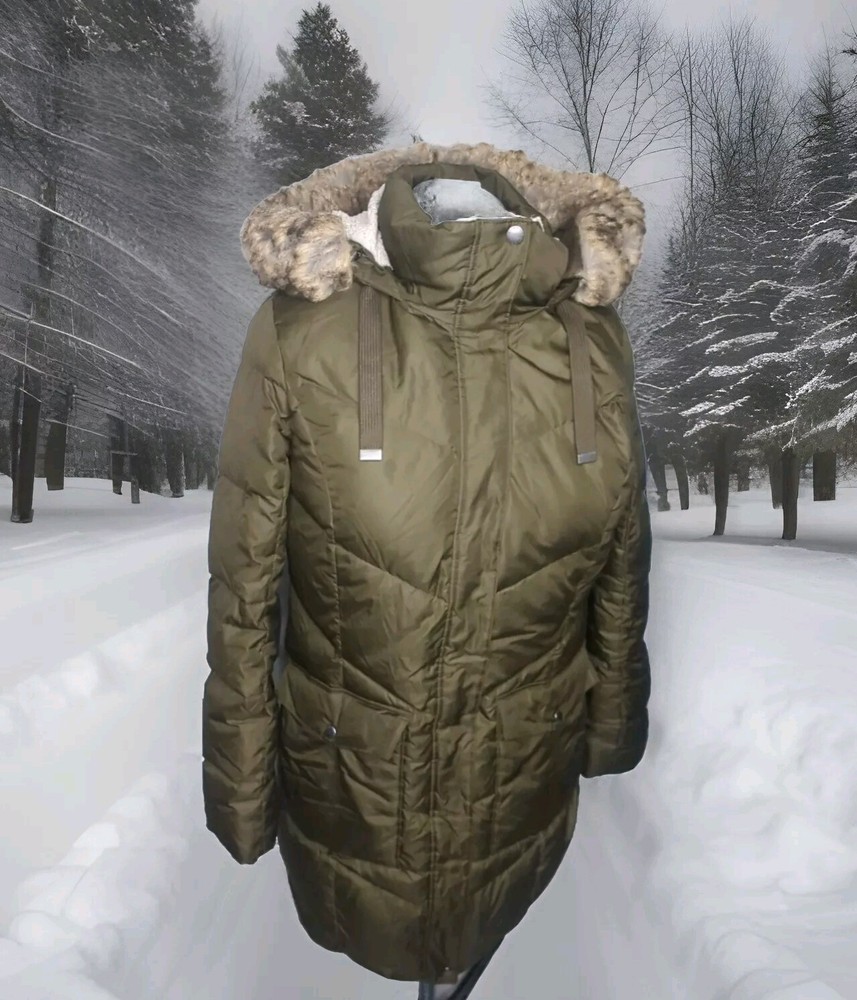 Eddie Bauer Womens Lodge Cascadian Down Parka with Sherpa Fur Hood in Green Size Large  