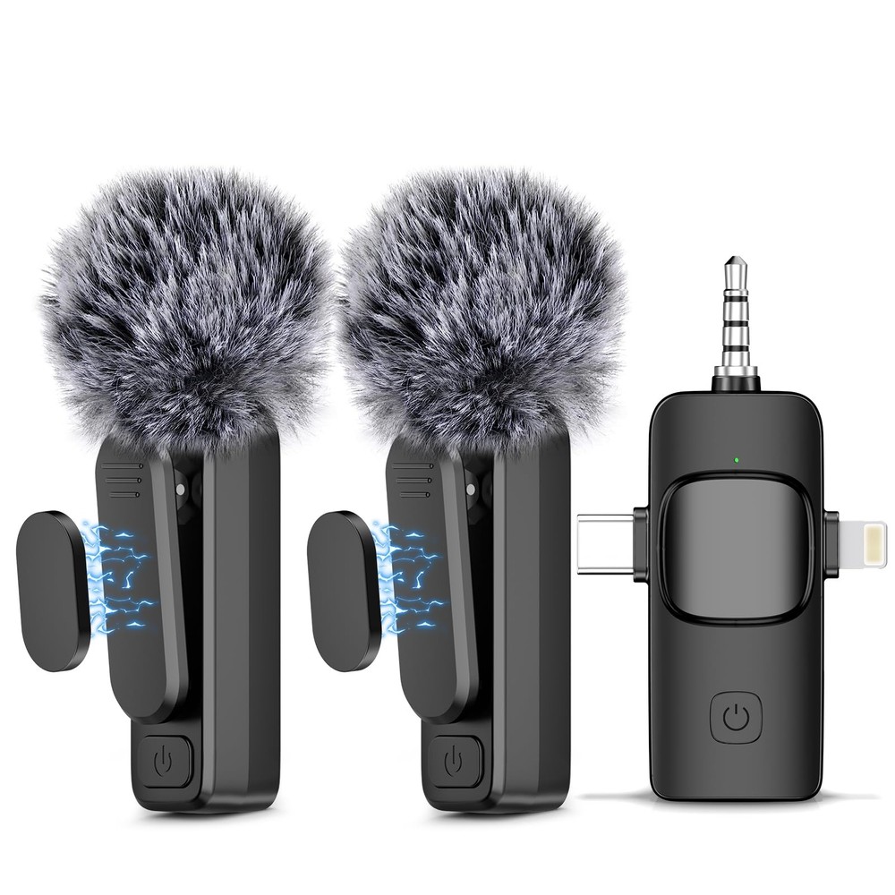 3-in-1 Wireless Lav Mic for iPhone Android PC Camera Mini Mic