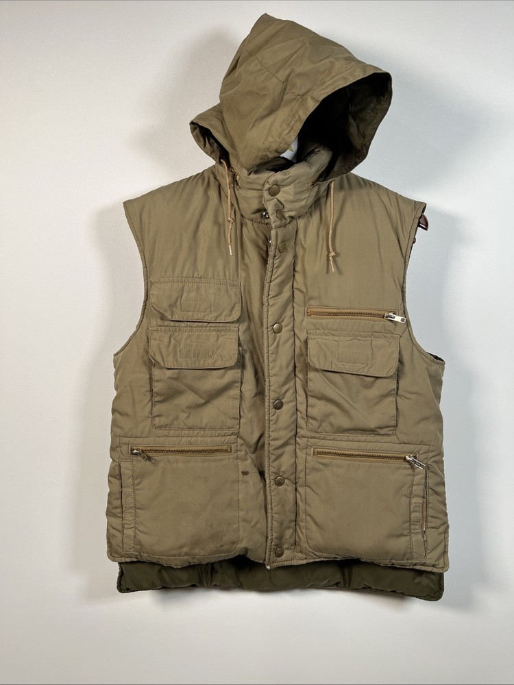 Vintage Streetwear Medium Distressed Duck Down Hooded Puffer Vest Jacket Read