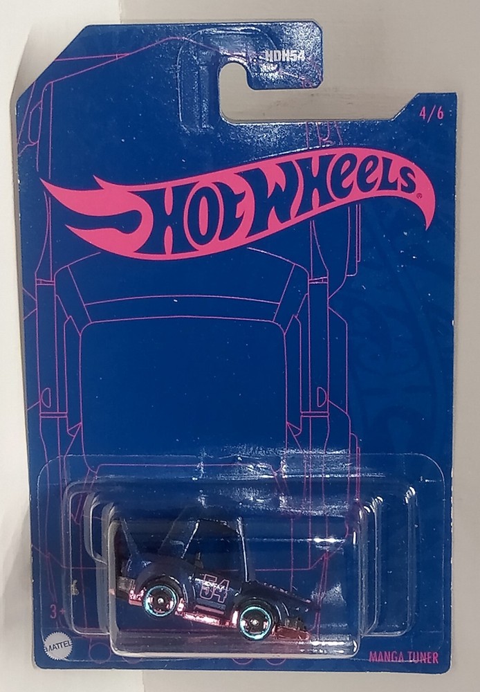 54th Anniversary Hot Wheels Set #HDH54 Manga Tuner 4/6 HDH64 Blue & Pink