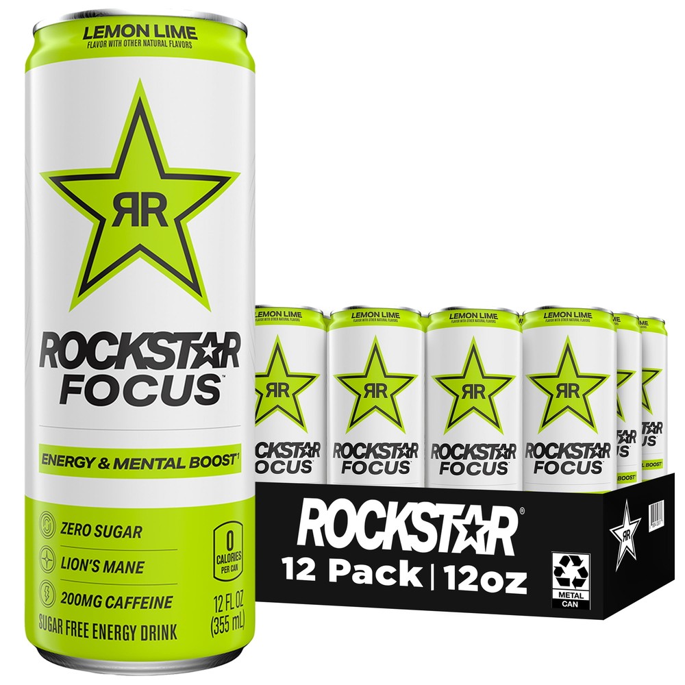 Rockstar Focus Zero Sugar Energy Drink, Lemon Lime Flavor,12 Oz 12 Pack Cans USA