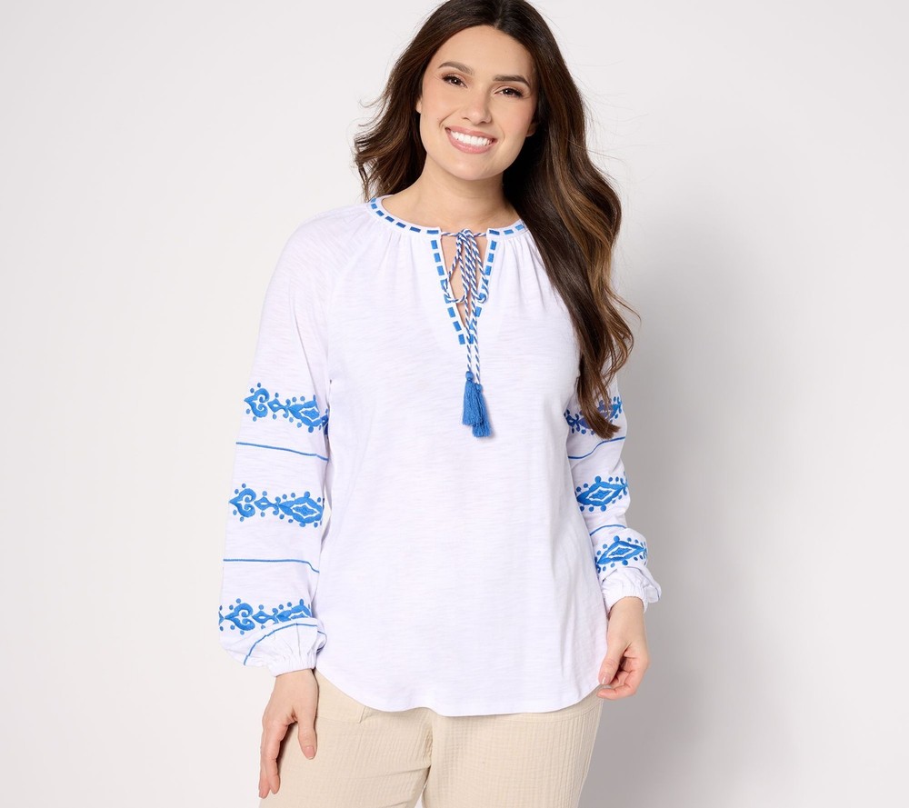 Belle by Kim Gravel Women's Top Sz 2XS (XXS) Santorini Fantasy White A643642