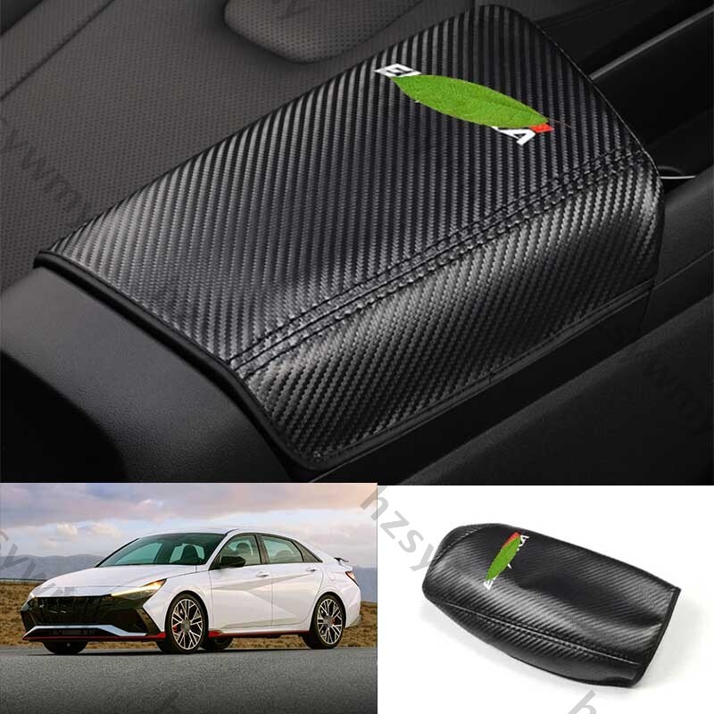 Leather Carbon Fiber Center Console Armrest Box Cover For Hyundai Elantra 21-24