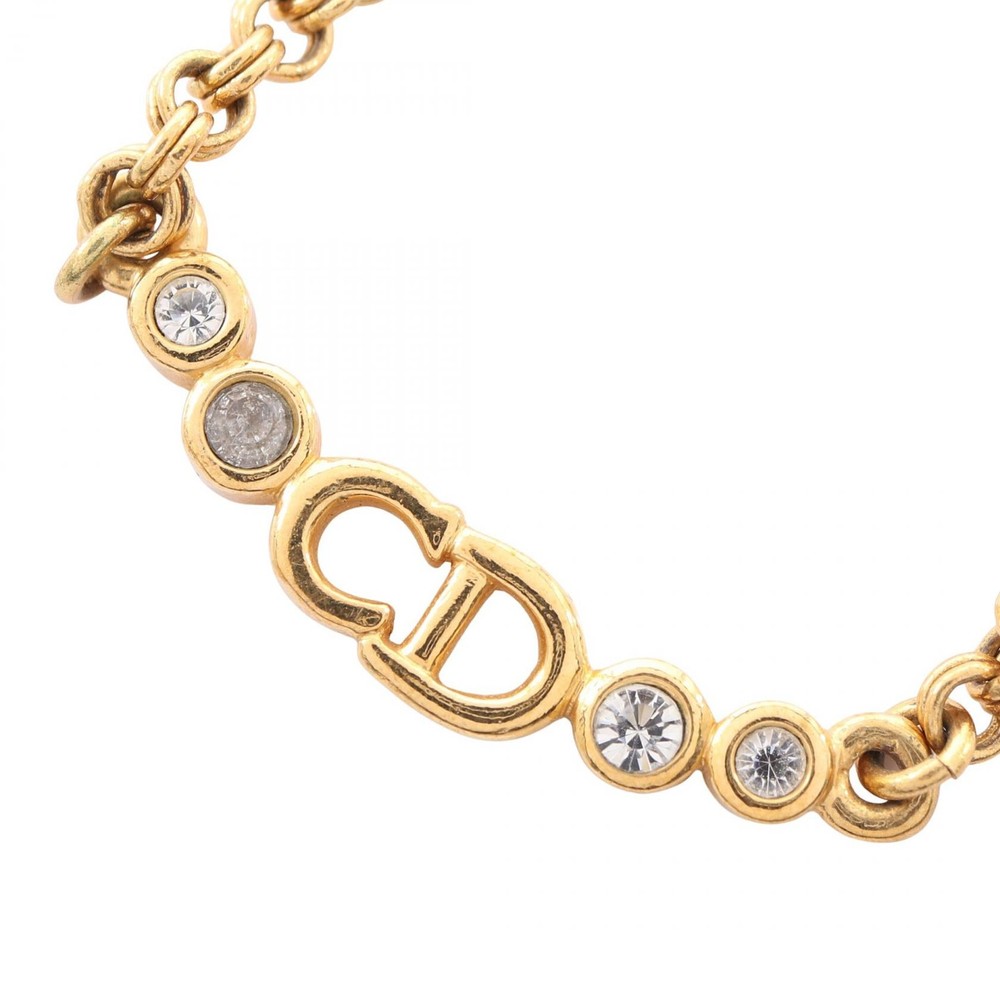 Dior CD Logo Necklace Gold Plated Rhinestone Used women