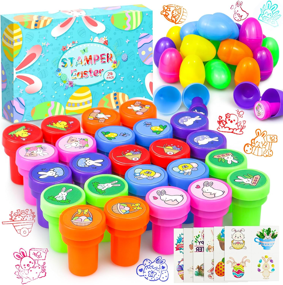 24PCS Easter Basket Stuffers Bulk Prefilled with Bunny Toys for Kids