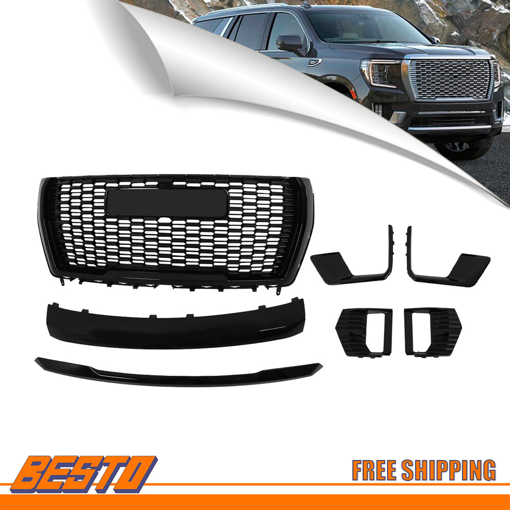 2021-2023 GMC Yukon & Yukon XL Gloss Black 7-Piece Front Grille Trim Kit