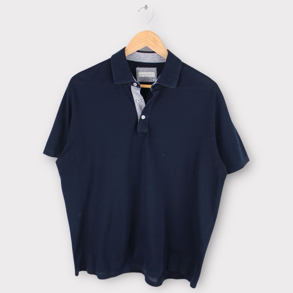 Gran Sasso Polo Shirt Short Sleeve Cotton Navy Blue Italy Men’s Medium
