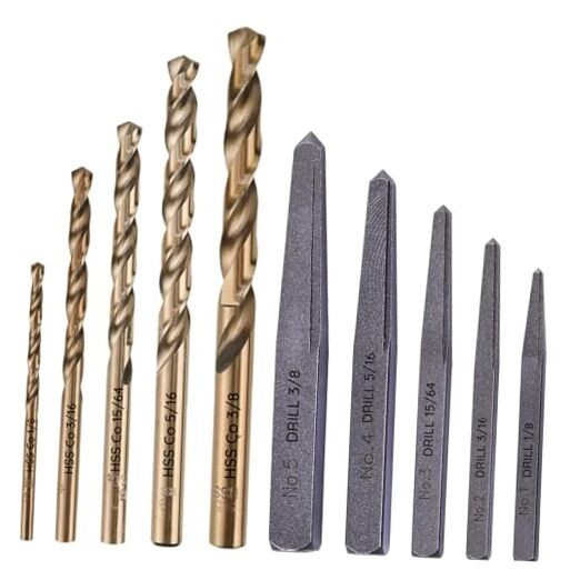 10-Piece Screw Extractor Set with M35 HSSCO Left-Hand Drill Bits