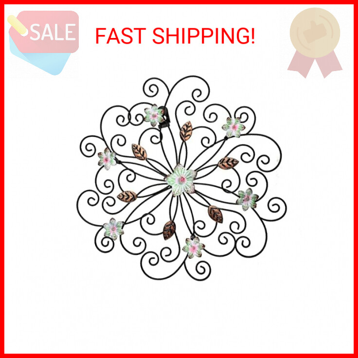 12 Inch Metal Flower Wall Decor with Rust Leaf Large Floral Metal Wall Art Inspi