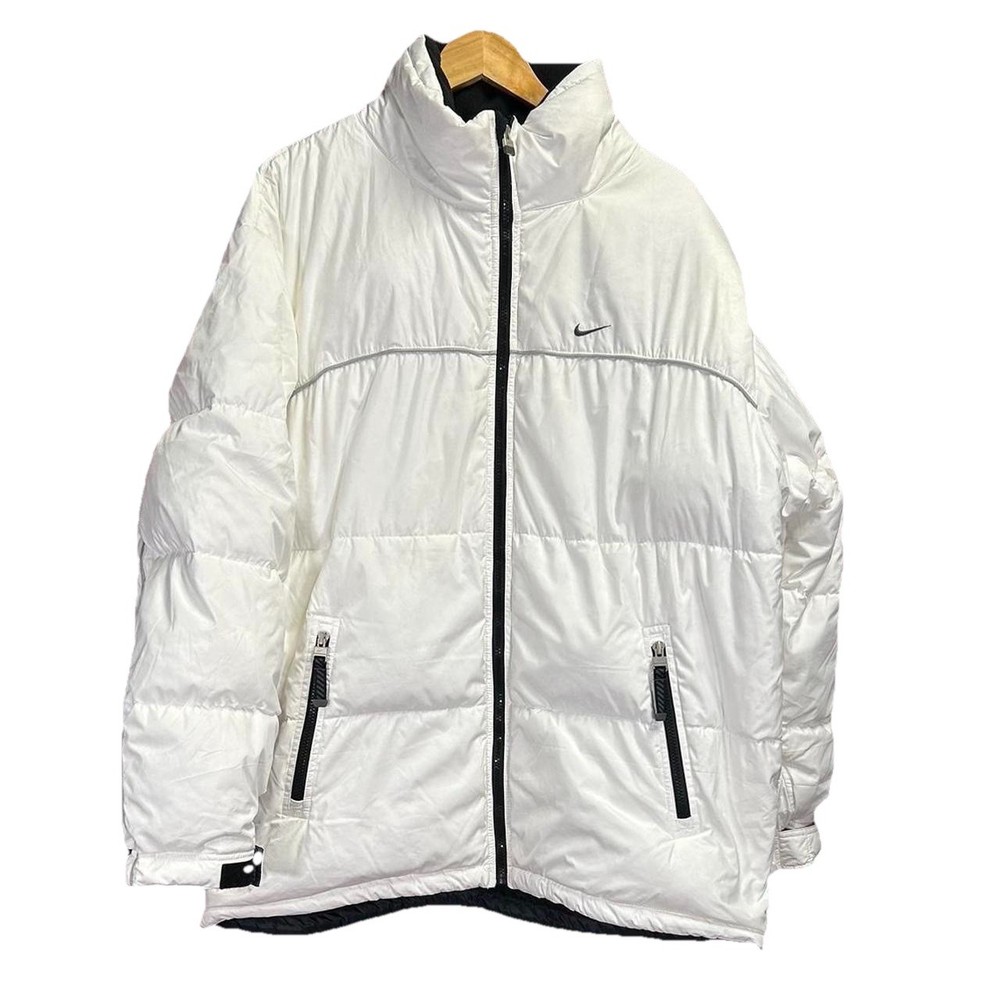 Vintage 2000s Nike Puffer Jacket Mens Sz Large Duck Down White Y2K Gray Tag