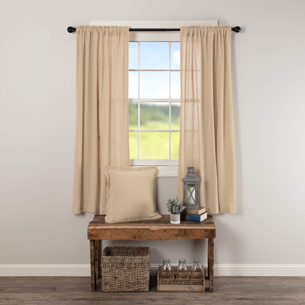 Farmhouse 63x36 Tan Burlap Rod Pocket Curtain Panel Pair  