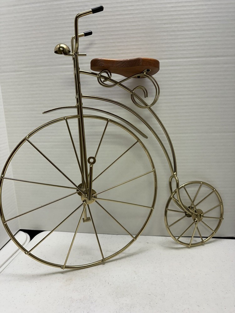 Vintage Metal Wire Rod Sculpture Antique High Wheel Bicycle Wall Display Art