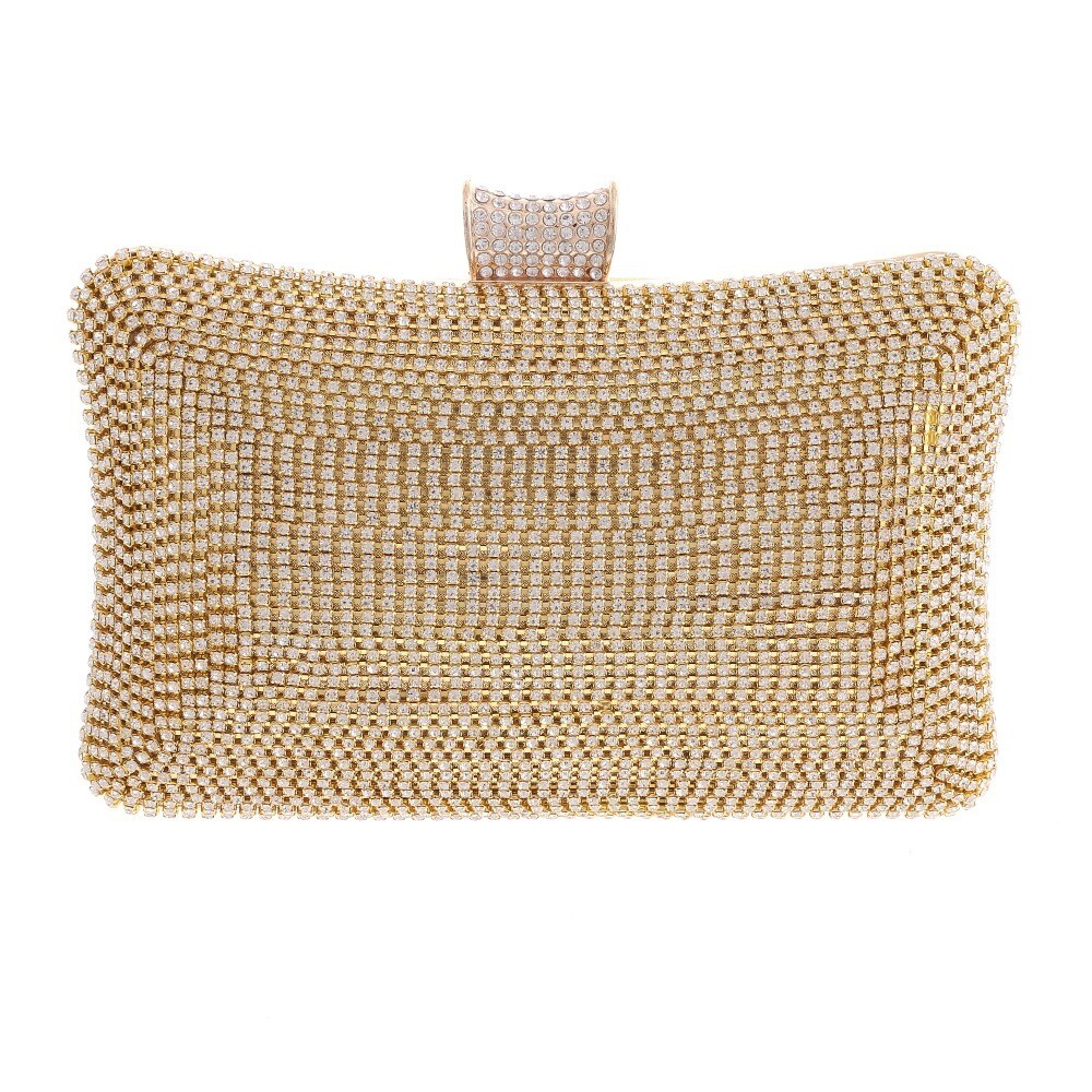 Gold Tone Metal Handle Rhinestone Clutch Evening Bag TLX156-GLD