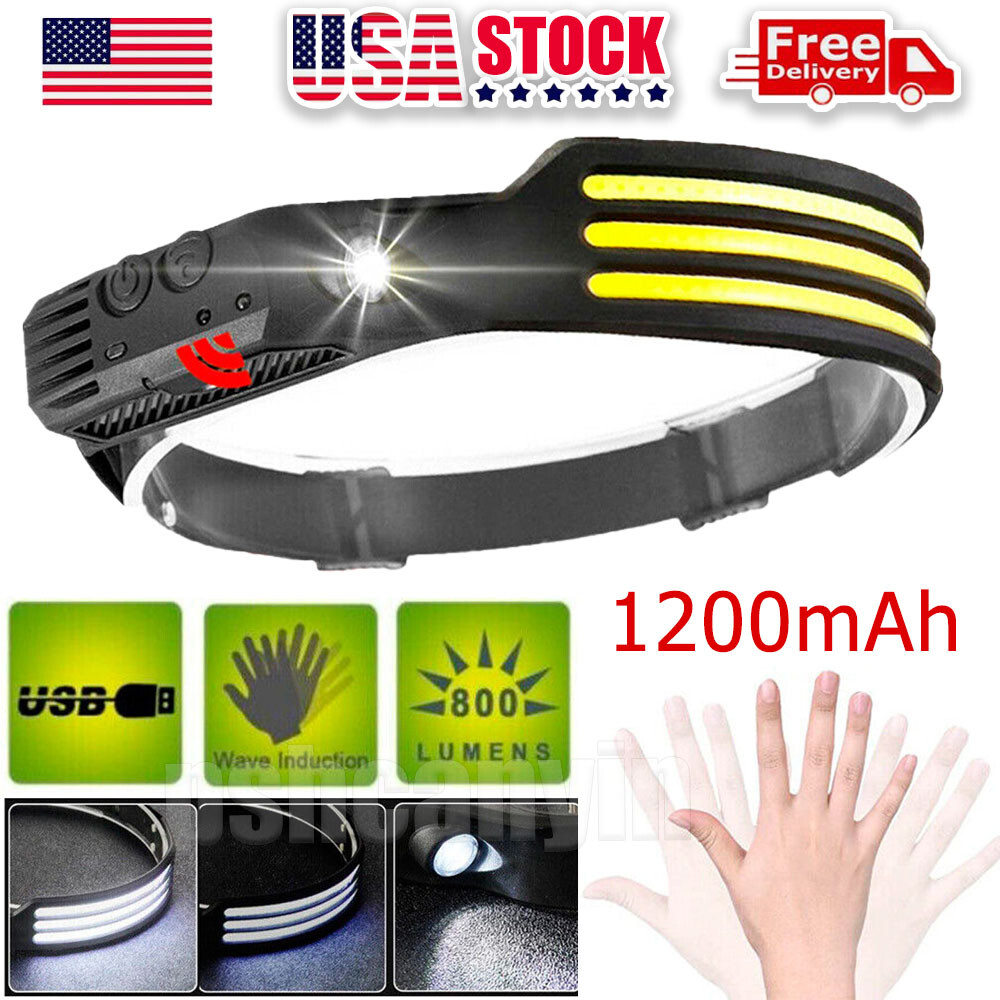 6000K COB LED Headlamp USB Rechargeable Headlight Bar Head Band Torch Work Light