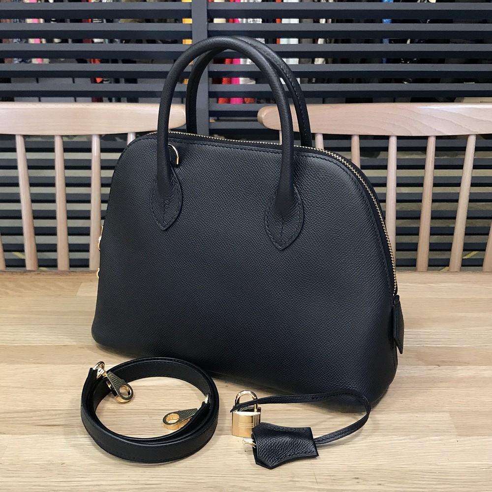 Hermes Bolide 1923 25 Epsom Black Gold Hd Engraved 2 Way Shoulder Handbag 7719  